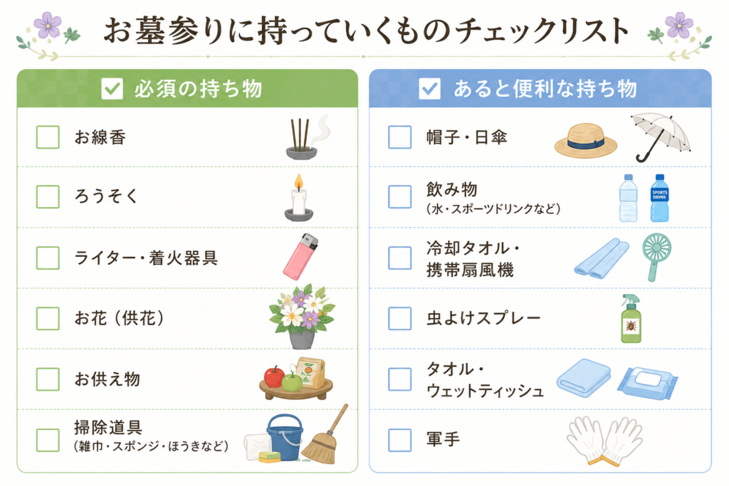 お盆・お墓参りに持っていくものチェックリスト